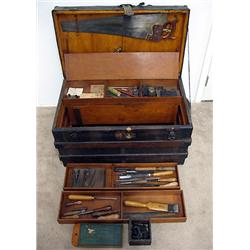 Wood slatted wooden tool trunk; cherry 