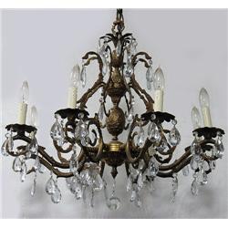 Gilt spelter chandelier; three tiers of