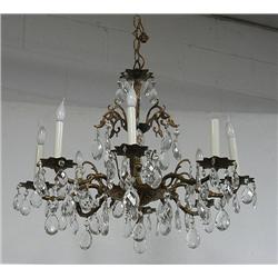 Gilt spelter chandelier; three tiers of