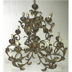 Wrought iron chandelier; four S-shaped 