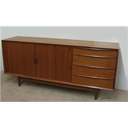 Teak credenza; double tambour doors on 