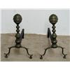 Image 1 : A pair of brass andirons; turned standa