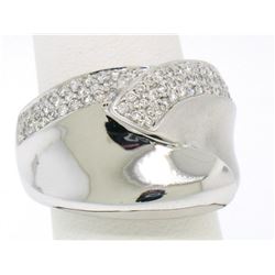 14k White Gold Dual Finish 1 ctw Pave Diamond Bold  Swirled Dinner Ring Band