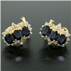 Image 4 : 14k Yellow Gold 2.80 ctw Oval Sapphire Round Diamond Cluster Omega Back Earrings