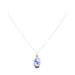 3.00 ctw Blue Lace Agate Pendant & Chain - 14KT White Gold