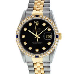 Rolex Mens 2 Tone 14K Black Diamond 36MM Datejust Wriswatch