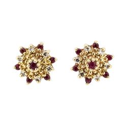0.25 ctw Ruby and Diamond Starbust Studs - 14KT Yellow Gold
