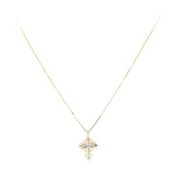 0.18 ctw Diamond Cross Pendant with Chain - 14KT Yellow and White Gold