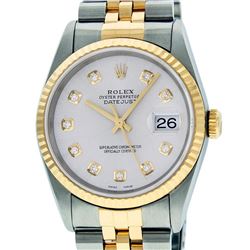 Rolex Mens 2 Tone 14K Silver Diamond 36MM Datejust Wriswatch