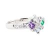 Image 1 : 0.50 ctw Multi-Color Gemstone and Diamond Ring - 14KT White Gold