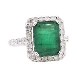 6.79 ctw Emerald and Diamond Ring - 14KT White Gold