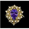 Image 2 : 3.20 ctw Tanzanite and Diamond Ring - 14KT Yellow Gold