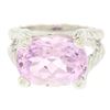 Image 5 : 14k White Gold Twisted Cable 8.5 ctw Oval Kunzite Solitaire Ring 4 Diamond Accen