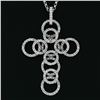 Image 2 : 18K White Gold 2.08 ctw Shared Prong Diamond Multi Circle Cross Pendant Necklace