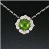 Image 4 : 18K White Gold 16" 3.12 ctw F VS Diamond Cushion Peridot Flower Cluster Necklace