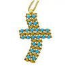 Image 2 : 18k Yellow Gold  Flexible Movable Turquoise Bead Cross Pendant Chain