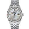 Image 2 : Rolex Mens SS MOP Diamond Lugs & Ruby Channel Set Diamond Datejust Wristwatch