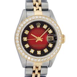 Rolex Ladies 2 Tone 14K Red Vignette VS Diamond Datejust Wristwatch