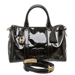 Chanel Black Patent Leather Vintage CC Small Duffel Bag