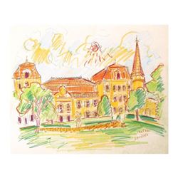 Wayne Ensrud "Chateau Vaudieu, Chateauneuf-du-Pape (France)" Pencil Original Artwork; Hand Signed; C