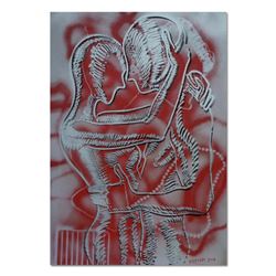 Mark Kostabi, "Scarlet Pleasure" Mixed Media Original Painting; Hand Signed, with COA.