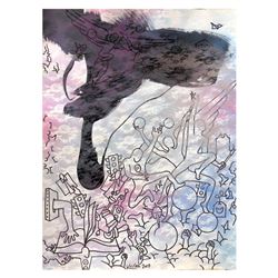 Mark Kostabi "Index In The Clouds" Hand Signed Original Artwork with COA.