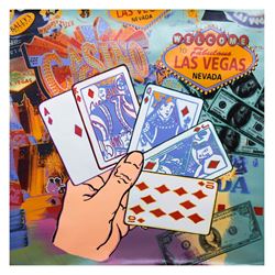 Steve Kaufman- Hand Painted One-of-a-Kind Mixed Media on Canvas "Royal Flush"