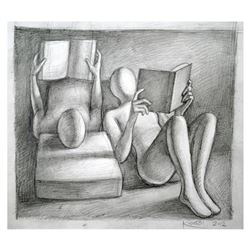 Mark Kostabi "Back In The Day" Hand Signed Original Artwork with COA.