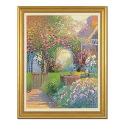 Ming Feng, "Rose Garden" Framed Original Oil Painting on Canvas, Hand Signed with Letter of Authenti