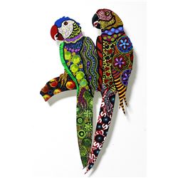 Patricia Govezensky- Original Painting on Laser Cut Steel "Two Parrots VII"