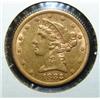 Image 1 : 1882 $5 LIBERTY GOLD COIN