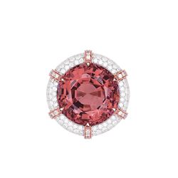GIA 30.25ct Natural Pink Tourmaline 18K White and Rose Gold Ring