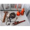 Image 1 : Hydraulic Jack (Working)Hammer,Oiler, Noma Trouble Light w/Cord Caddy,Pipe Wrench Etc