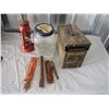 Image 1 : Military Box,w/ Contents ,Blue Ribbon Coffee Jar ,Lamp,Punch,Knife w/Case
