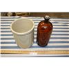 Image 1 : Crock no Lid (8.75" T by 7.5" W) and Vintage Amber Bottle