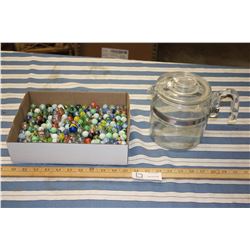 Pyrex Tea Pot/Glassware WITH LID and contents of Marbles