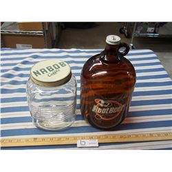 Nabob Coffee Jar plus A& W Root Beer Jug