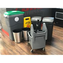 LOT OF ASSORTED GARBAGE/RECYCLING CANS AND