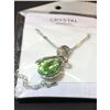 Image 2 : Austrian Crystal with Swarovski Elements - Tear drop shaped gem w/ribbon of clear gems above-Green