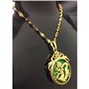 Image 2 : Chinese Carved Green Jade In Gold Dragon Mount Necklace