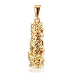 Chinese Dragon Cylindrical Pendant Paired With A Marked 18 Karat Gold Plated Necklace