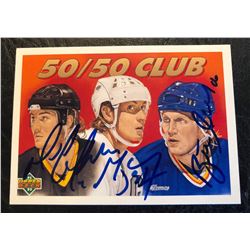 Triple Signed 50/50 Club 1991/92 Upper Deck #45 Mario Lemieux - Wayne Gretzky - Brett Hull w/ COA