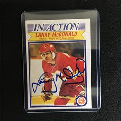 LANNY MCDONALD SIGNED IN ACTION HOCKEY CARD