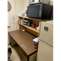 CONTENTS OF OFFICE INCLUDING MICROWAVE, FRIDGE, DESK, CHAIR, MANUALS & OFFICE SUPPLIES