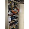 Image 1 : BEIGE CABINET & CONTENTS (EAR PLUGS, TAPE LINES, MASKS, STAPLERS, CB RADIOS, PLASTIC GLOVES, & MISC
