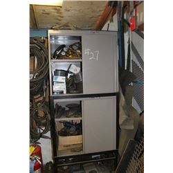 BEIGE CABINET C/W GRINDING & CUTTING WHEELS, TORCH & TORCH PARTS