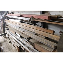 QUANTITY OF LONG STEEL, ANGLE & SQUARE TUBING, PIPE, ETC (STEEL GOES SOUTH UP TO CAGE W/ CHAINS)
