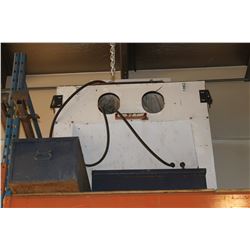 WHITE CABINET SAND BLASTER & 2 BOXES OF BLASTING SAND