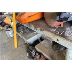 APPROX. 4' X 8' STEEL TABLE ON ROLLERS (ADJUSTABLE FOR HEIGHT)