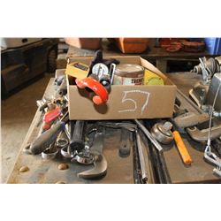 MISC WRENCHES, BARS, PIPE WRENCHES, MAGNET ON STEEL TABLE